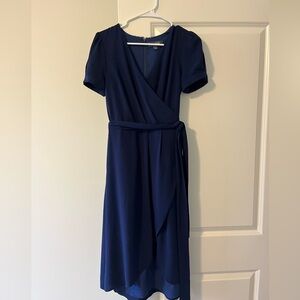 Navy Blue Midi Wrap Dress